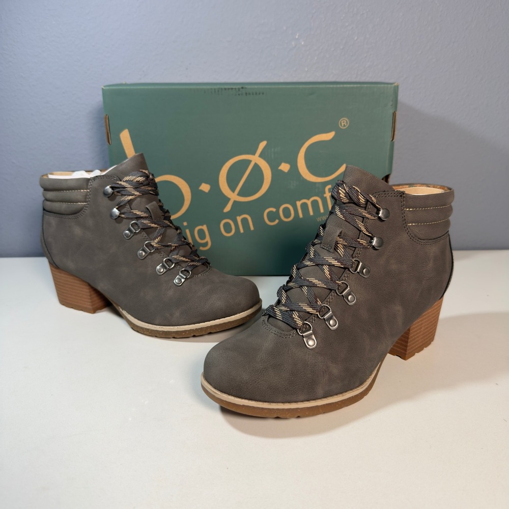 b.o.c. Alder Ankle Boots Womens 8.5 Light Grey New Lug Sole Lace Up Block Heel